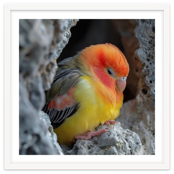 Cute Lovebird Perched On A Rock In A Cave