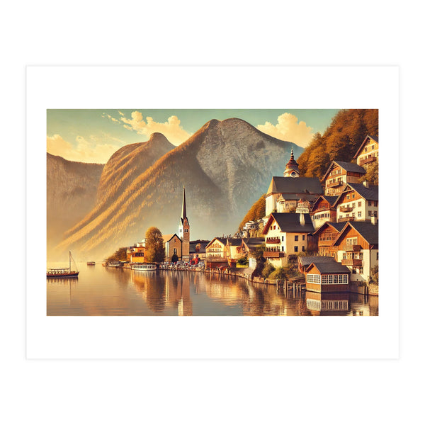 Vintage Hallstatt Poster, Austria (Print Only)