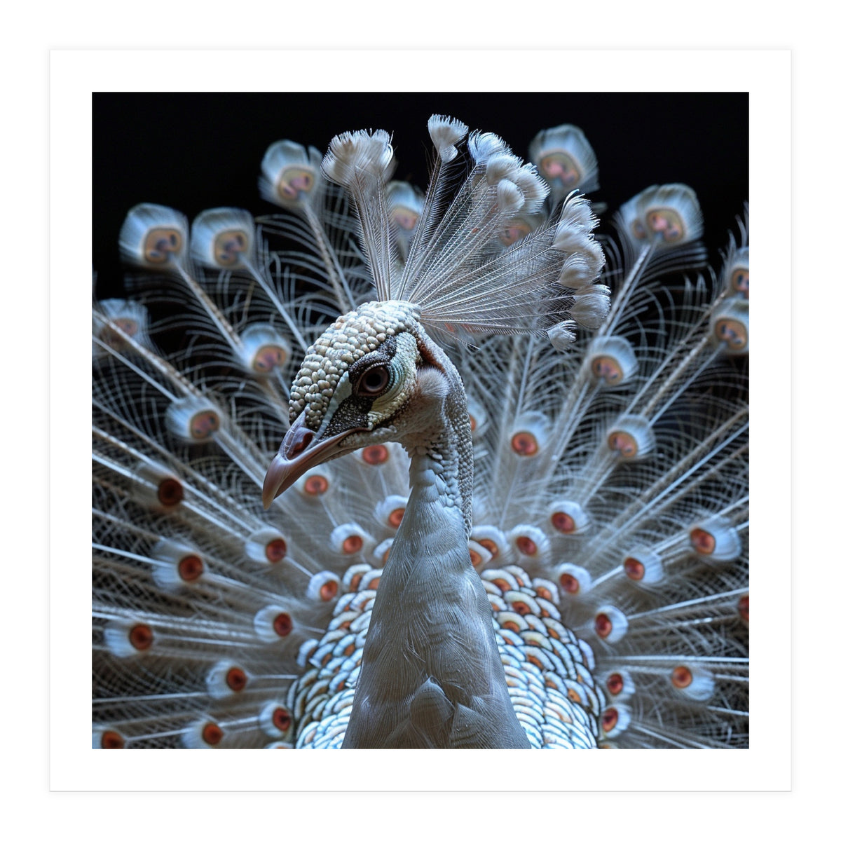 Albino Peacock Displaying White Feathers (Print Only)