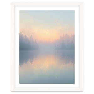 Misty Sunrise Over Pine Forest Lake by artistic