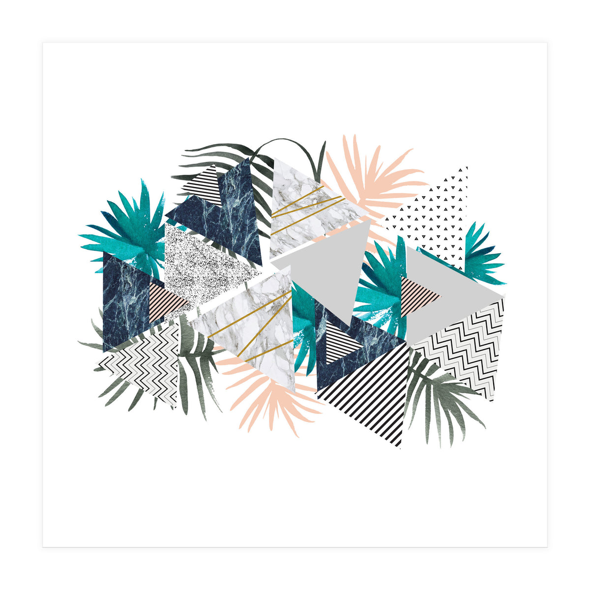Abstract of geometric patterns with plants and marble I (Print Only)