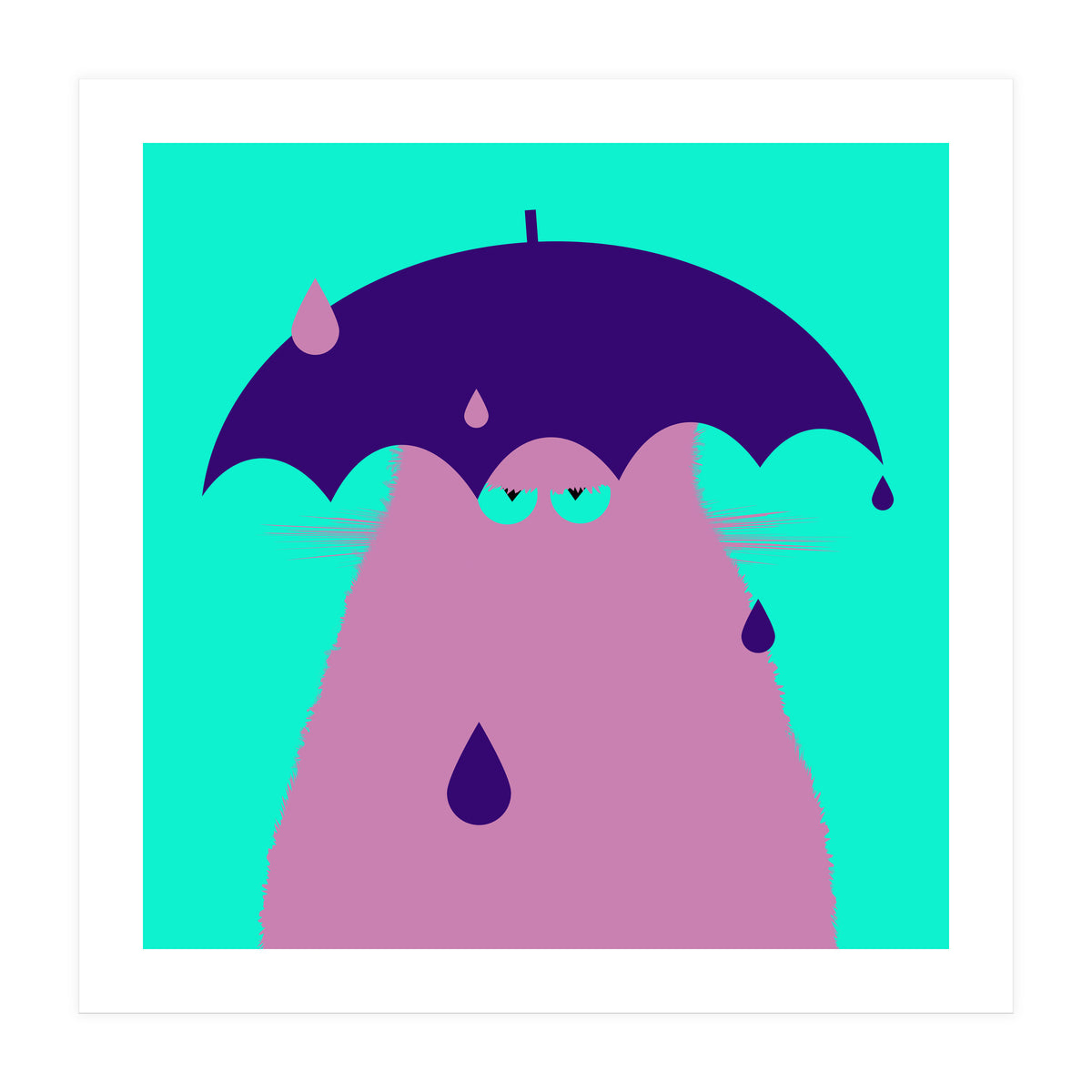 Lilac Cat With Umbrella (Print Only)