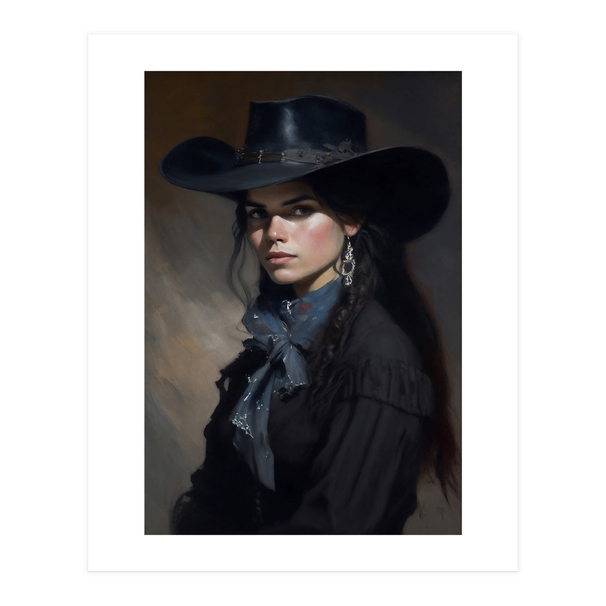 Gothic Cowgirl Moody Dark Painting (Print Only)