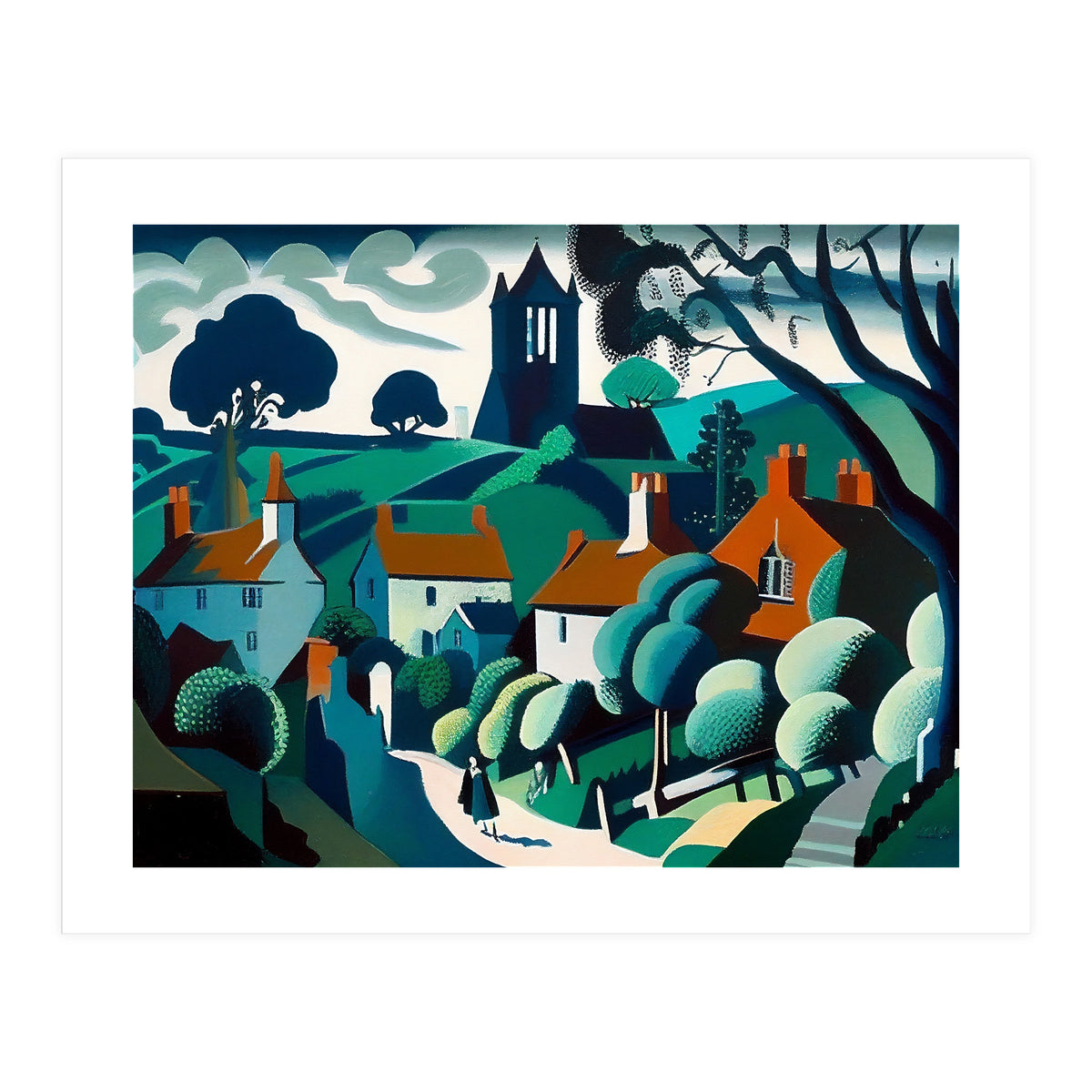 English Country Village Painting (Print Only)
