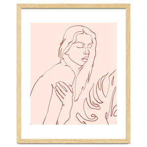 Lueur, Tropical Nude Modern Bohemian Woman Line Art, Minimal Scandinavian Sketch Blush Drawing by 83 Oranges