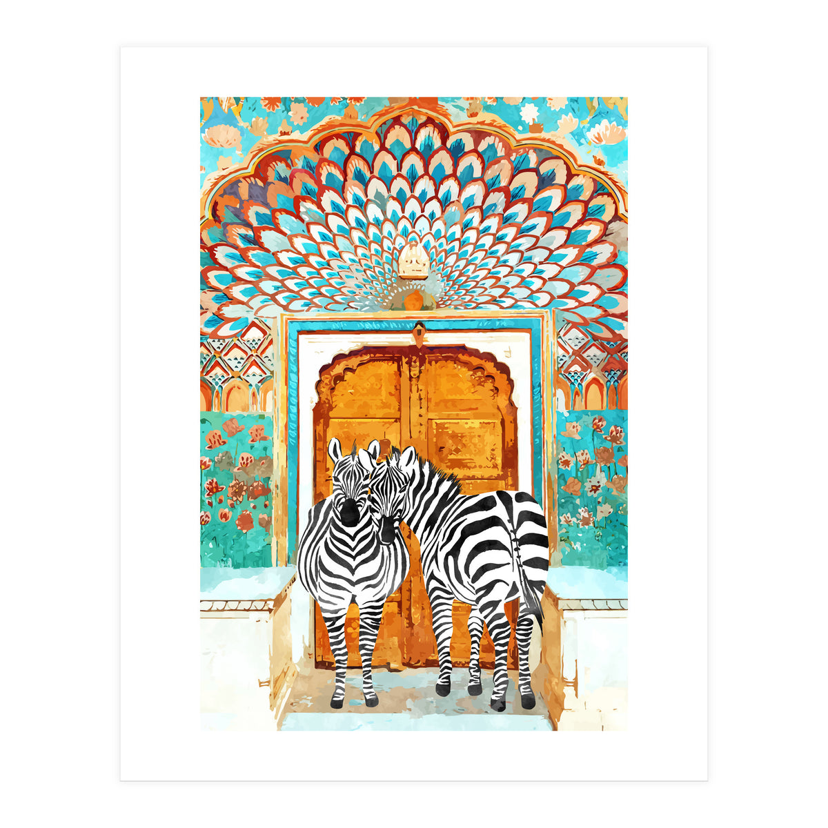 Take Your Stripes Wherever You Go Painting, Zebra Wildlife Architecture, Indian Palace Door Painting (Print Only)