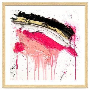 Modern Abstract Pink Black Gold Brushstrokes Splatters Acrylic by Girly Trend