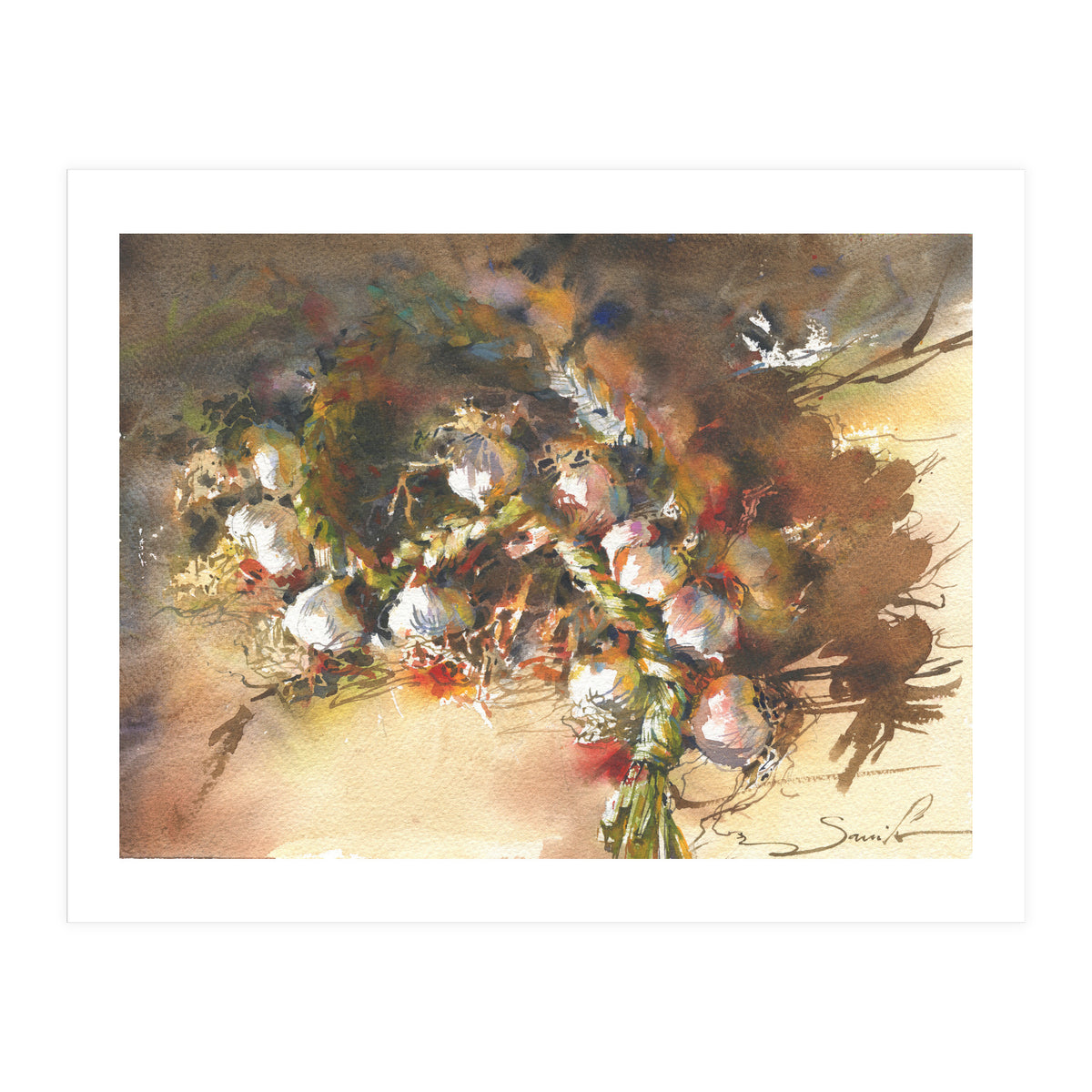 Still life garlic Watercolor (Print Only)