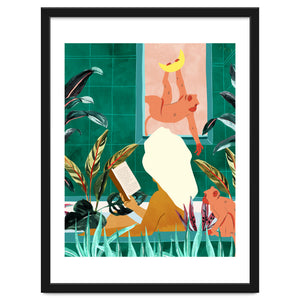 Urban Jungle Bath | Tropical Modern Bohemian Woman Bathtub | Pet Monkey Wild Animals Moon Watercolor by 83 Oranges