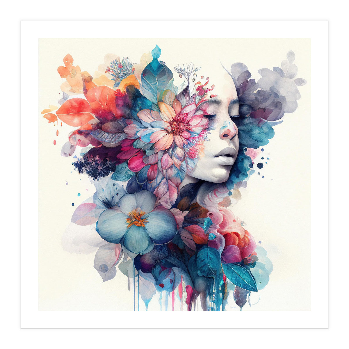 Watercolor Tropical Woman #5 (Print Only)