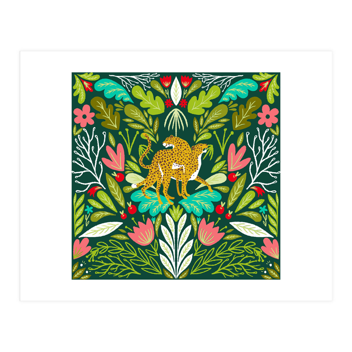 Cheetah Couple Illustration, Wild Cat Jungle Nature, Mandala Painting, Wildlife Tropical Tiger (Print Only)