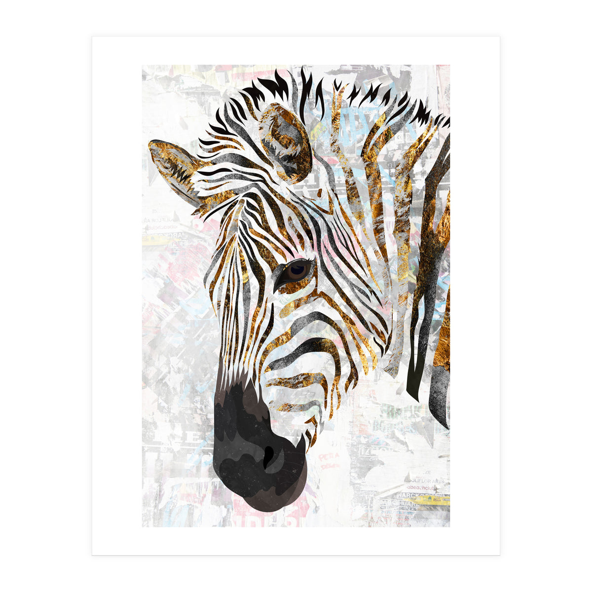 Grungy Zebra Gold and White (Print Only)