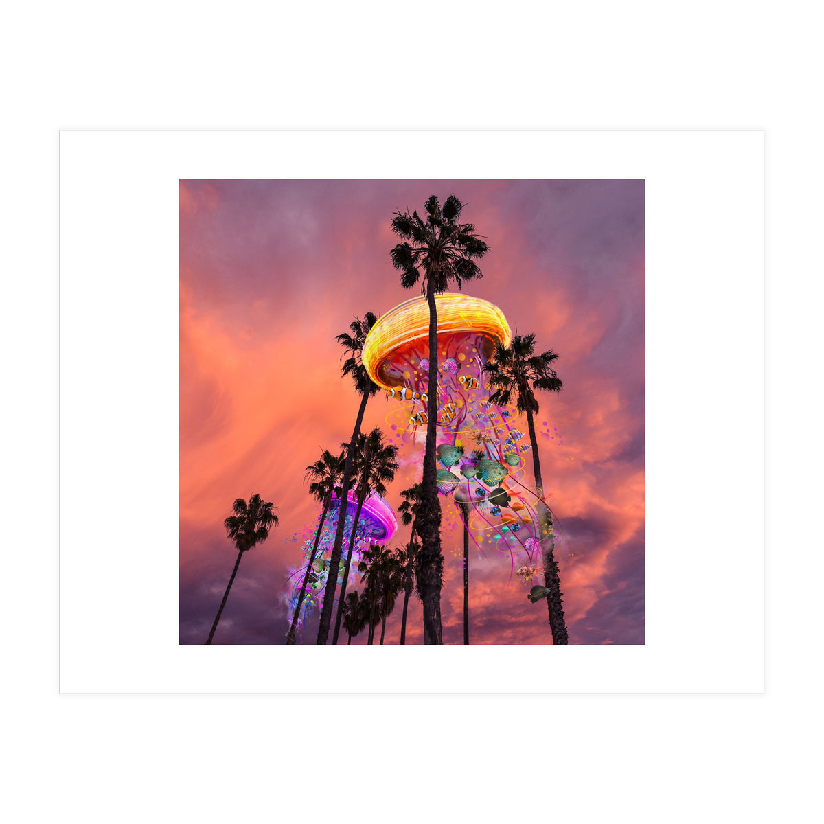 Electric Jellyfish in Palm Trees (Print Only)