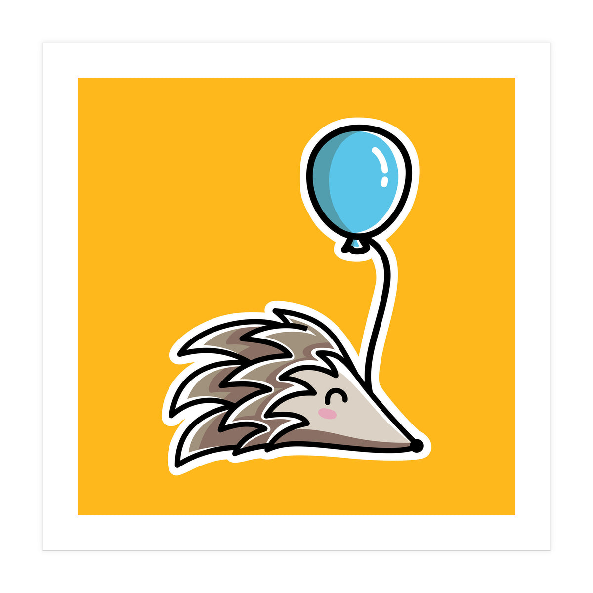 Kawaii Cute Hedgehog With Balloon (Print Only)