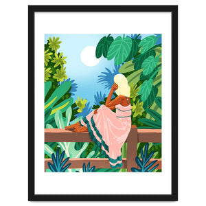 Forest Moon, Bohemian Woman Jungle Nature Tropical Colorful Travel Fashion Illustration by 83 Oranges