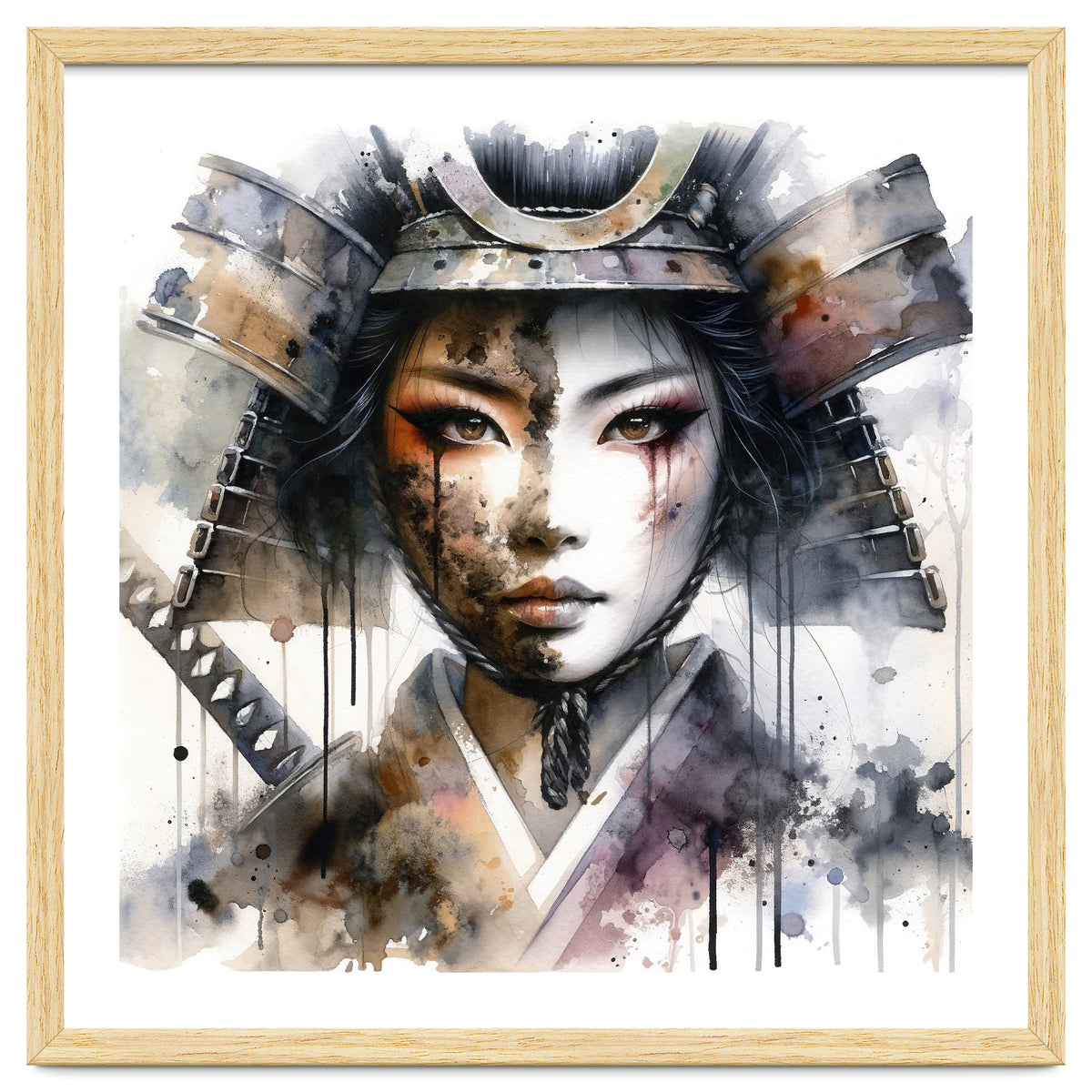 Ink Veil Asian Warrior Woman Portrait