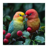Lovebirds Perched Amidst Red Berries And Green Foliage (Print Only) thumbnail