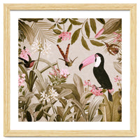Vintage Exotic Birds Sepia Rainforest Flower Jungle