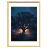 Ancient Mystical Oak Silhouette at Twilight with Ethereal Wisps thumbnail