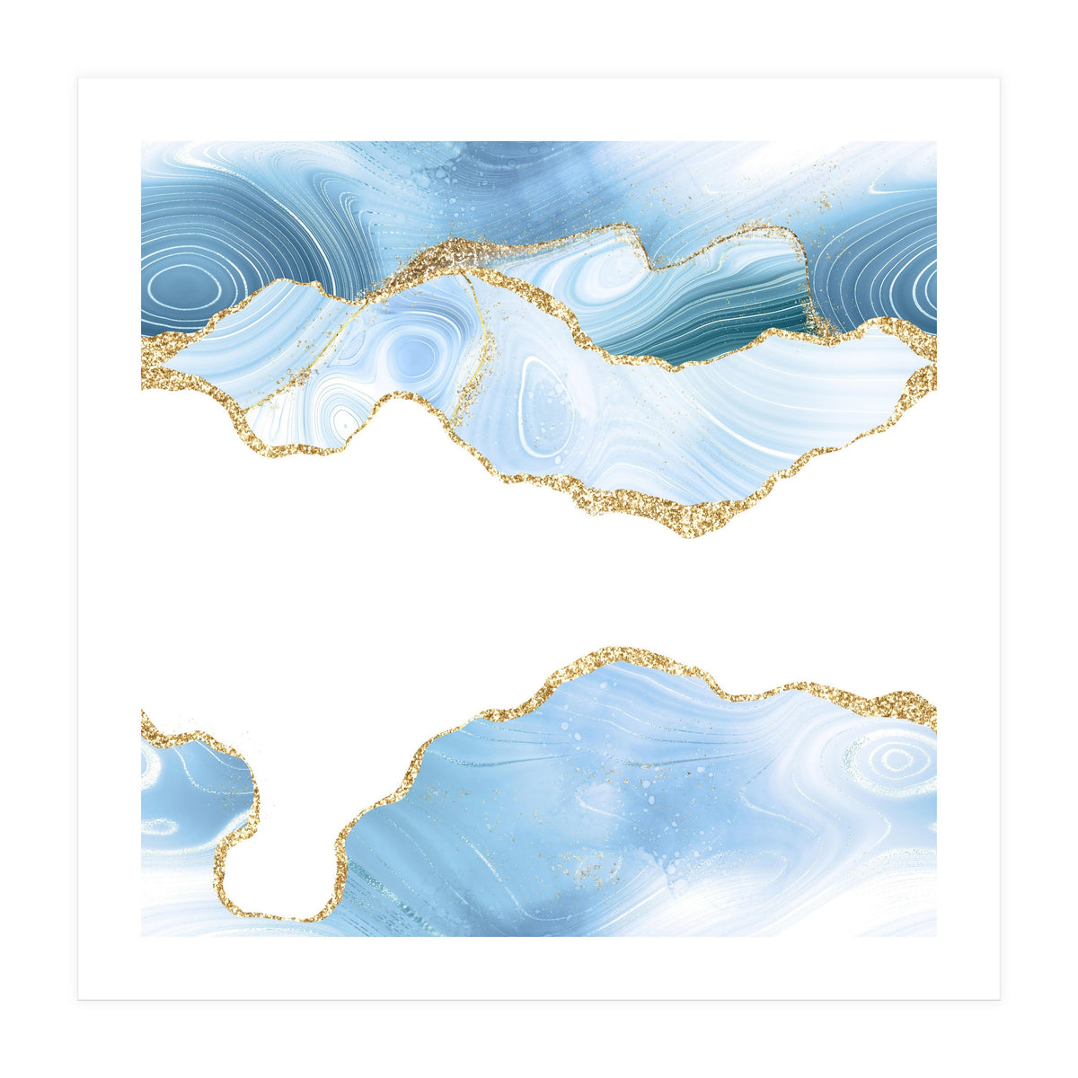 Blue & Gold Glitter Agate Texture 06  (Print Only)