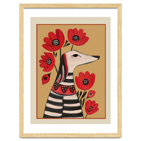 Striped Dog With Poppies