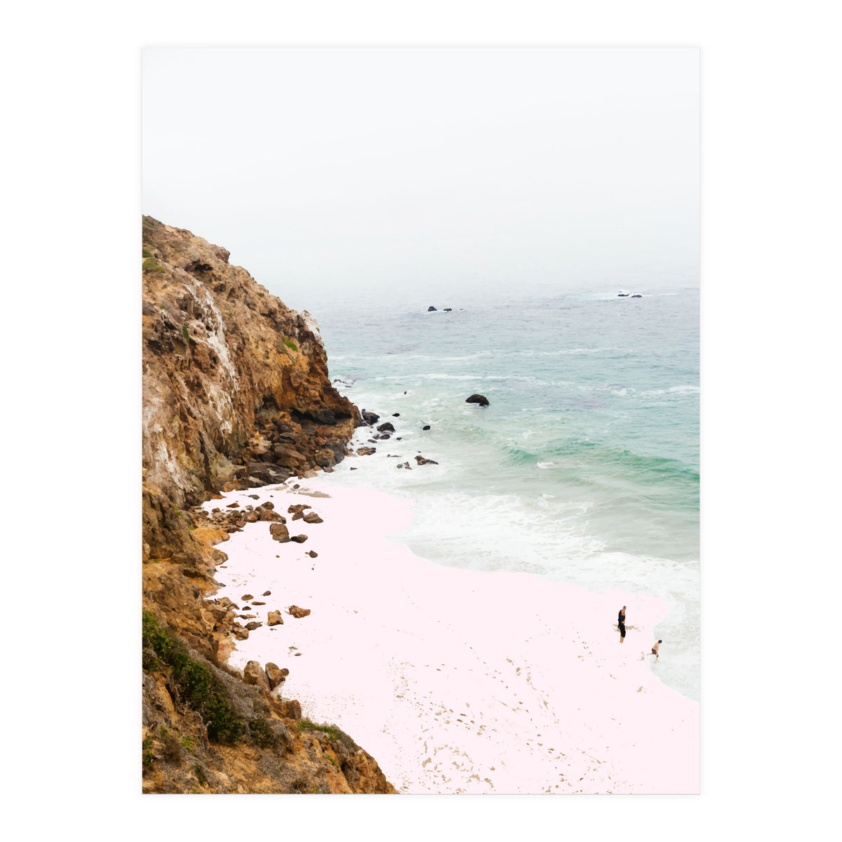 Pink Trails, Beach Tropical Travel Ocean Pastel Digital Art, Photography Sea Scenic Nature Landscape (Print Only)