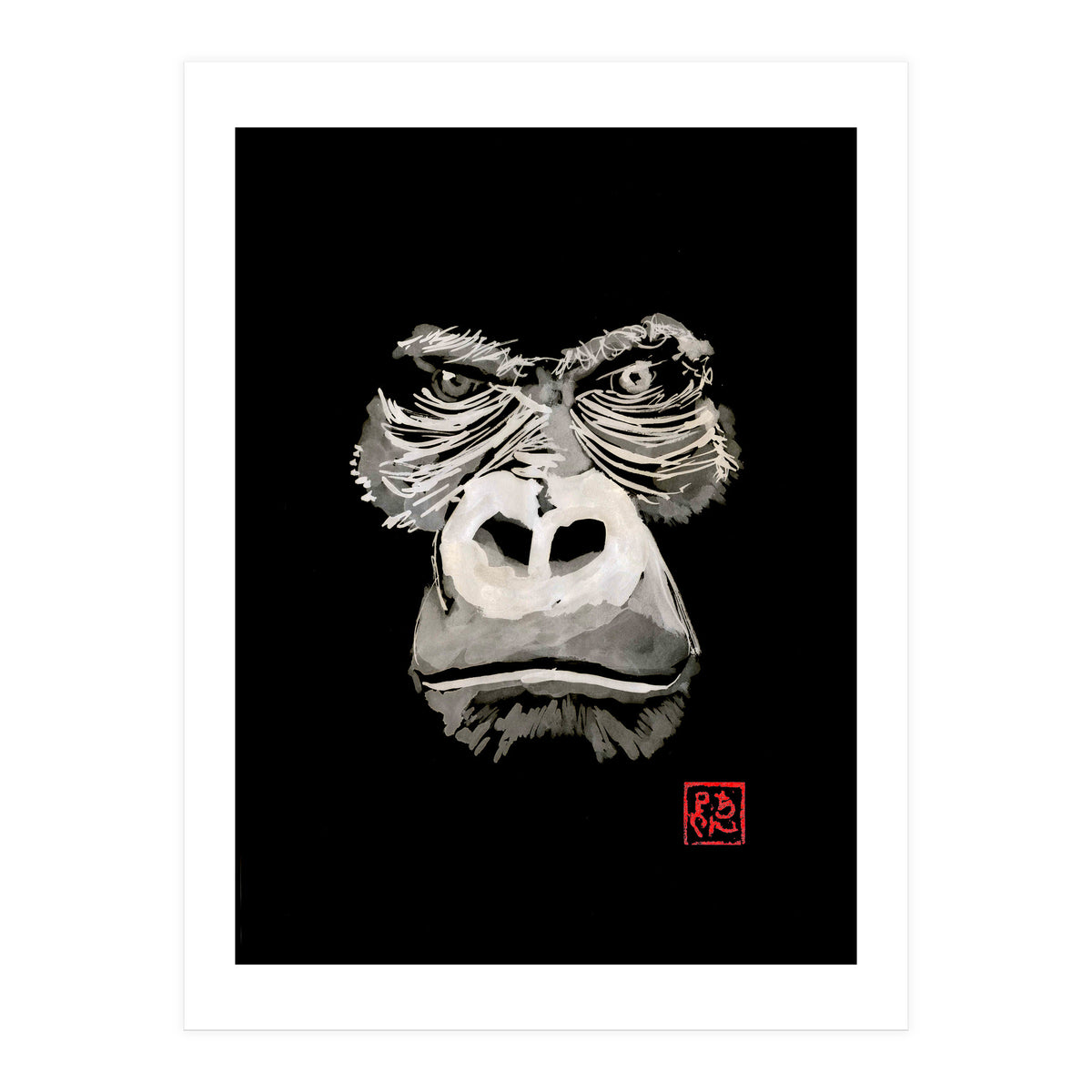 Angry Gorilla White In Black (Print Only)