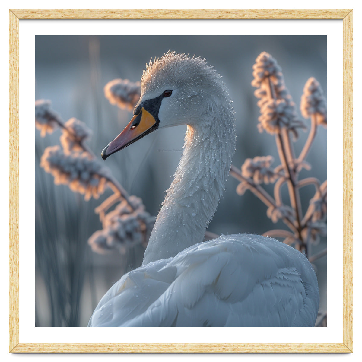Swan Portrait Dew Drops Morning Light
