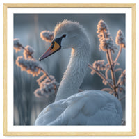 Swan Portrait Dew Drops Morning Light