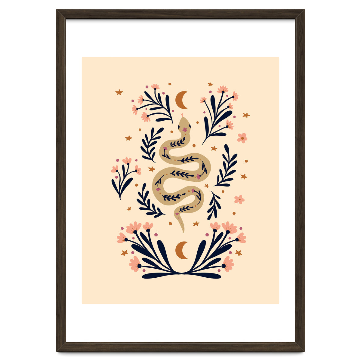 Snake And Flowers Beige And Indigo