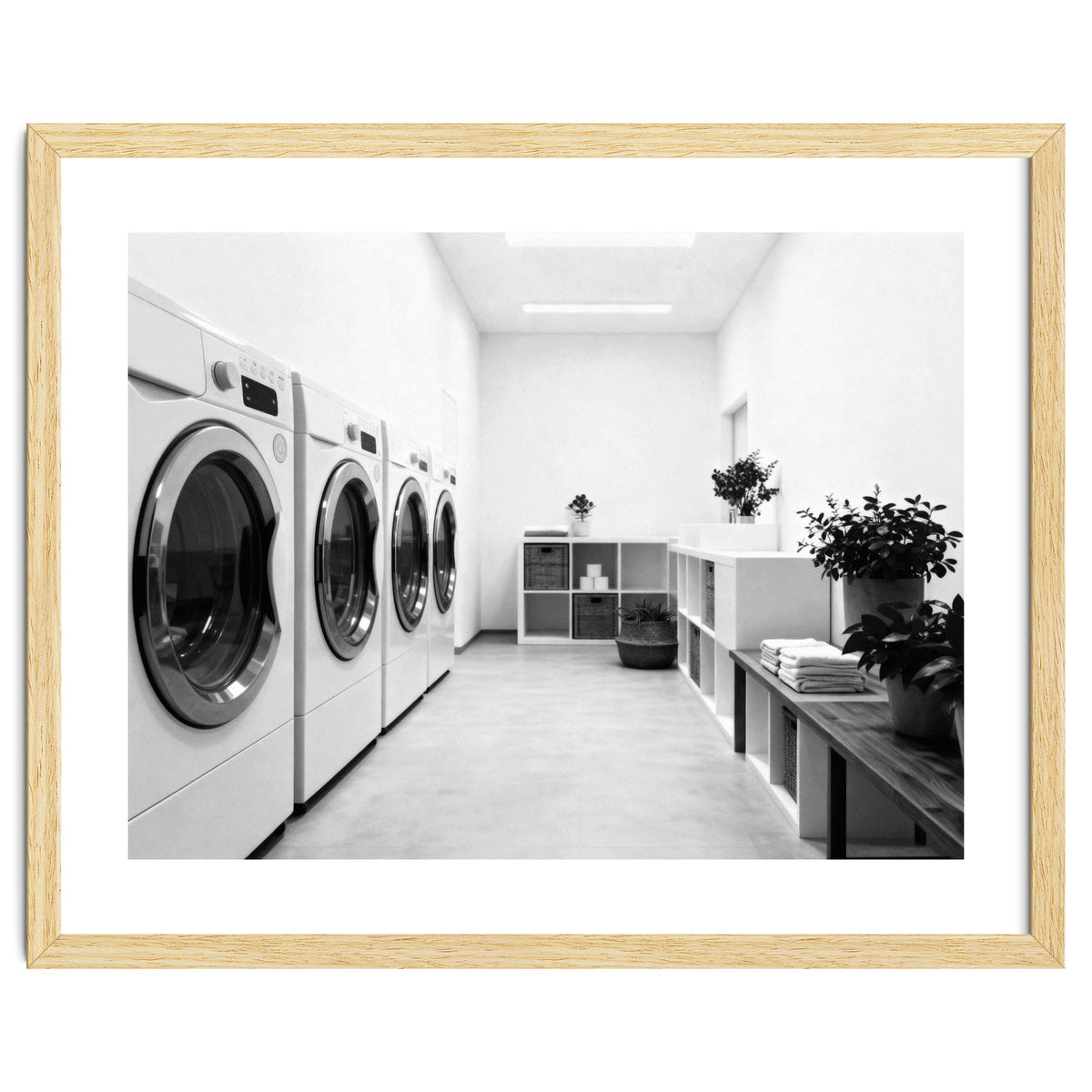 Minimalist Black and White Laundry Room Art, Washing Machine Photography