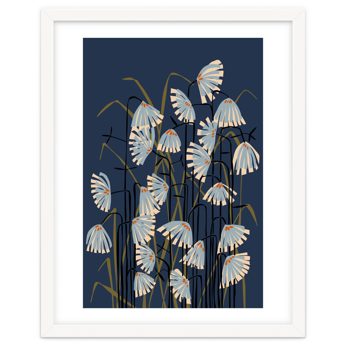 Linocut flower meadow blue