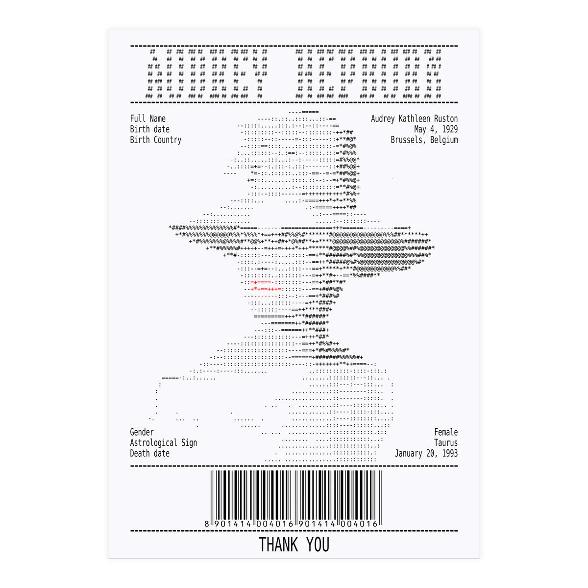 Receipt Art Audrey Hepburn (Print Only)