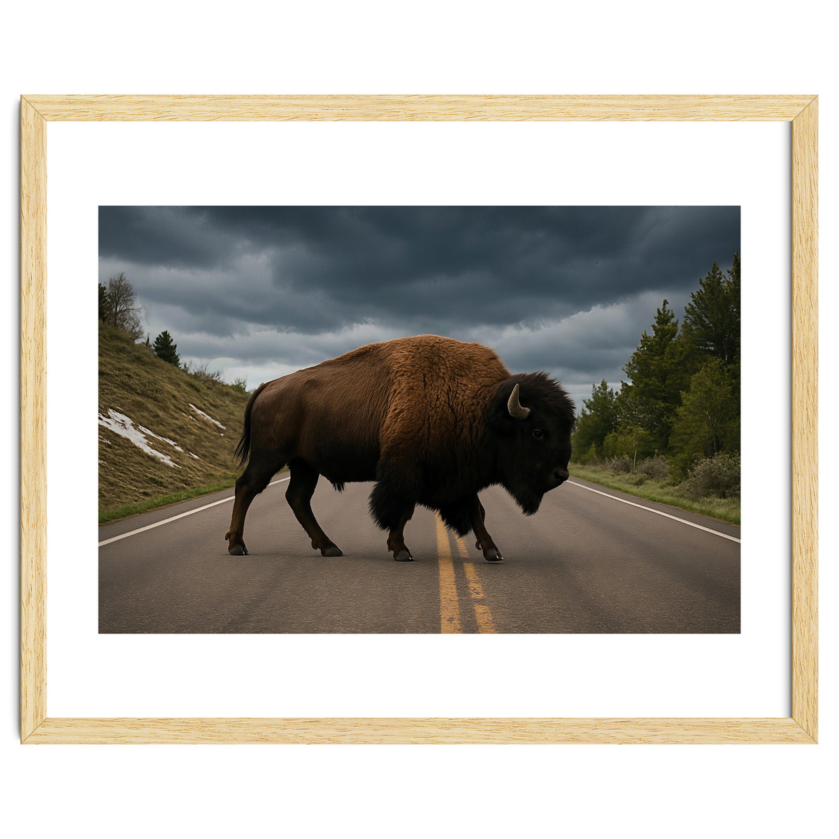 Bison on the Road , Yellowstone Wildlife Photography