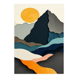 Minimalist Layered Mountain Landscape with Golden Sun (Print Only) thumbnail