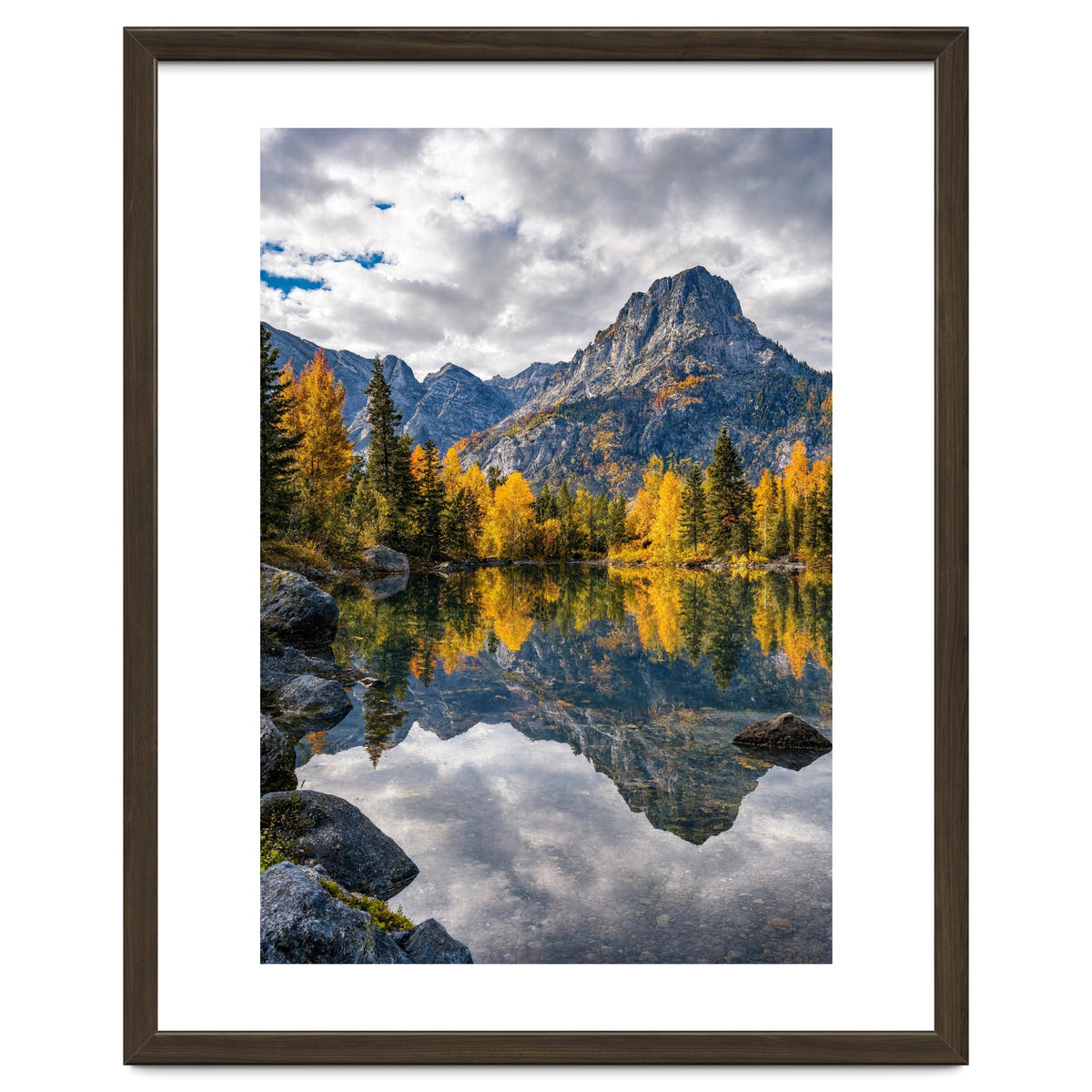 Golden Autumn Reflection: Majestic Mountain Wilderness Landscape