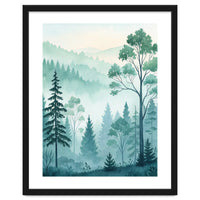 Ethereal Misty Pine Forest Watercolor Art