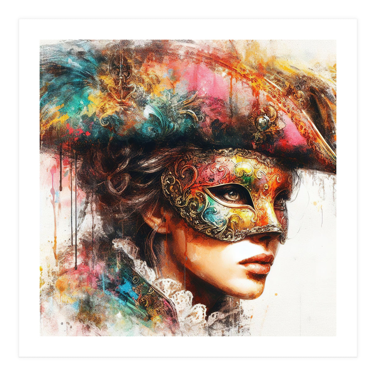 Watercolor Carnival Venetian Mask Woman (Print Only)