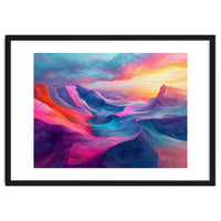 Vibrant Abstract Mountain Landscape at Sunset