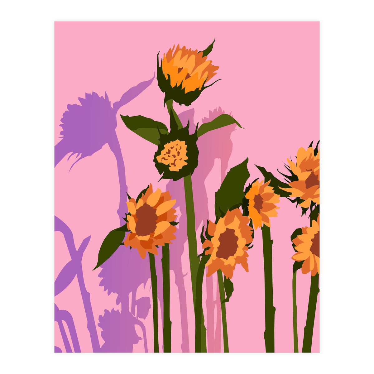 Golden Sunflowers Inside, Botanical Nature Floral Plants Painting, Blush Meadow Blossom Spring, Summer Bohemian Eclectic Positivity (Print Only)