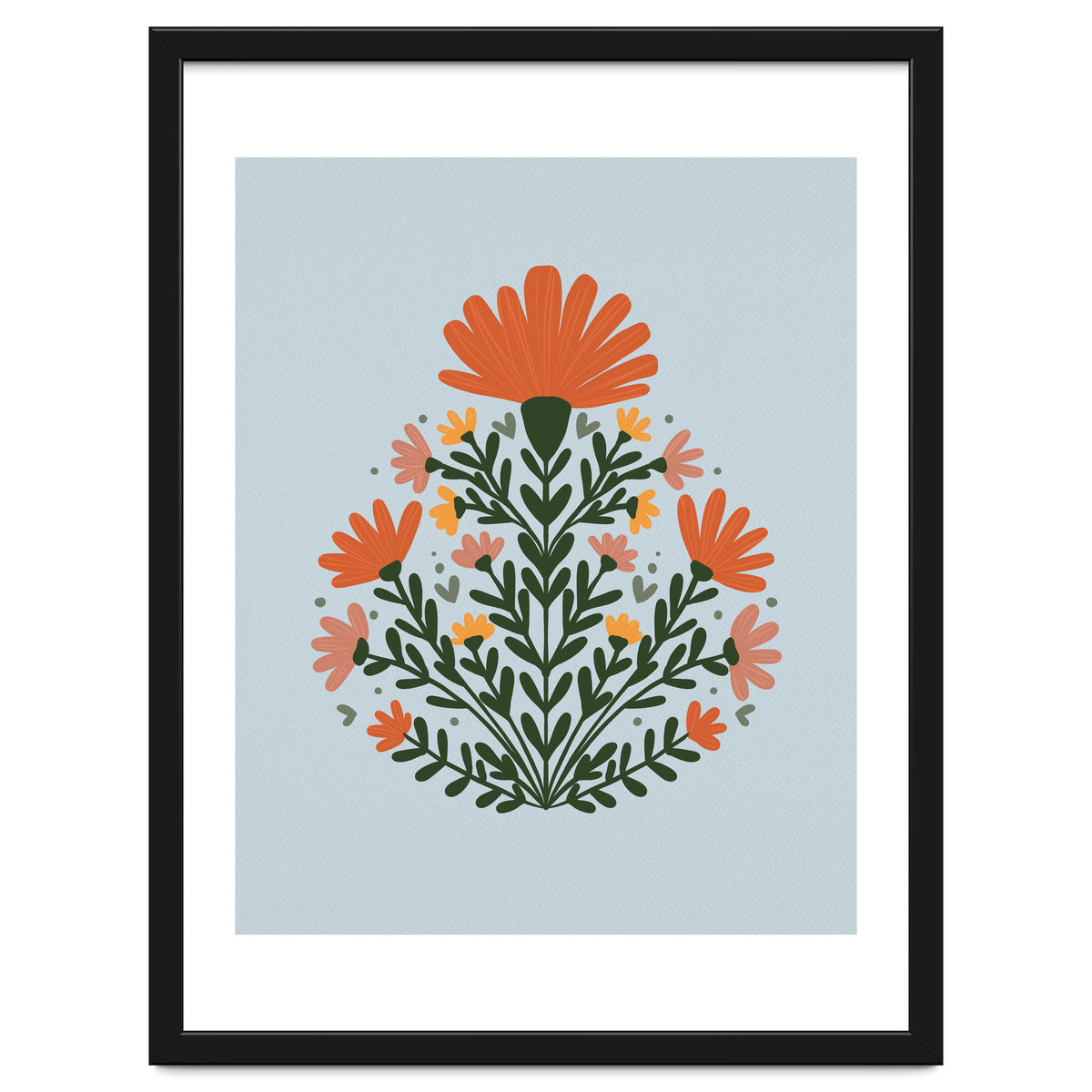 Symmetrical floral bouquet - orange and green