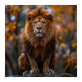 Majestic Lion Sitting On A Rock In Autumn Forest (Print Only) thumbnail