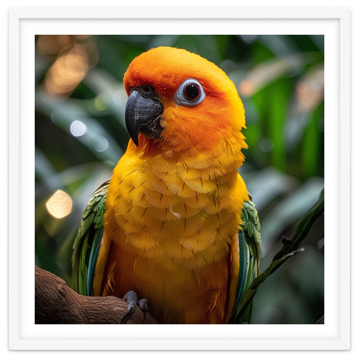 Sun Conure Parrot Colorful Bird Perched On Branch