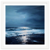 Midnight Seascape with Moonlight Reflecting