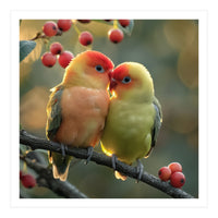Two Lovebirds Sitting On A Branch (Print Only)