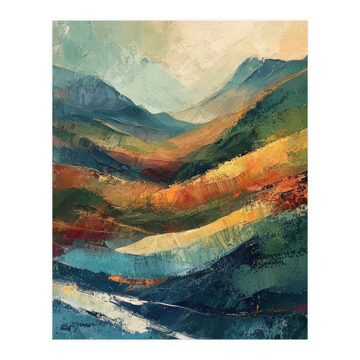 Textured Impasto Mountain Valley Landscape (Print Only)