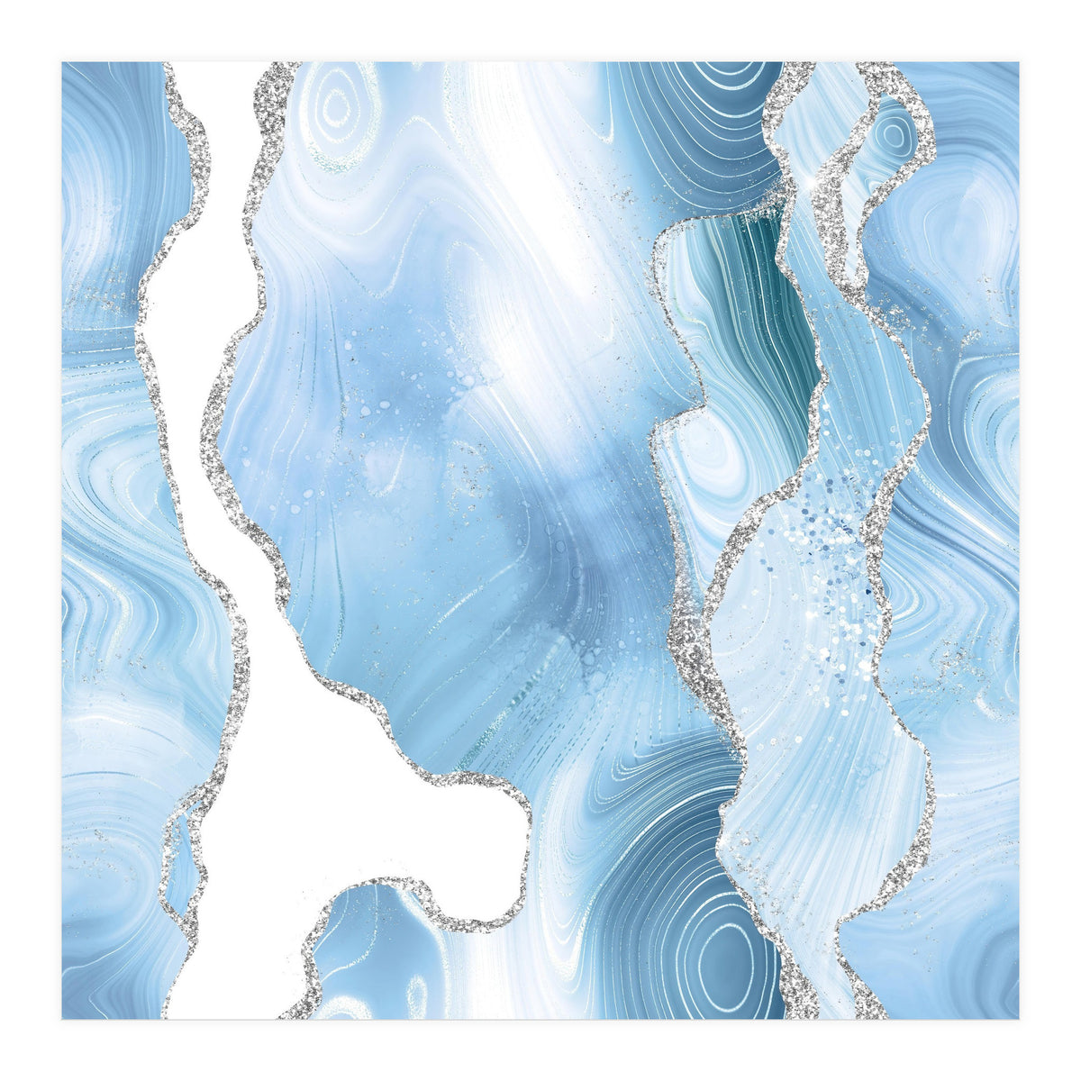 Blue & Silver Agate Glitter Texture 05  (Print Only)