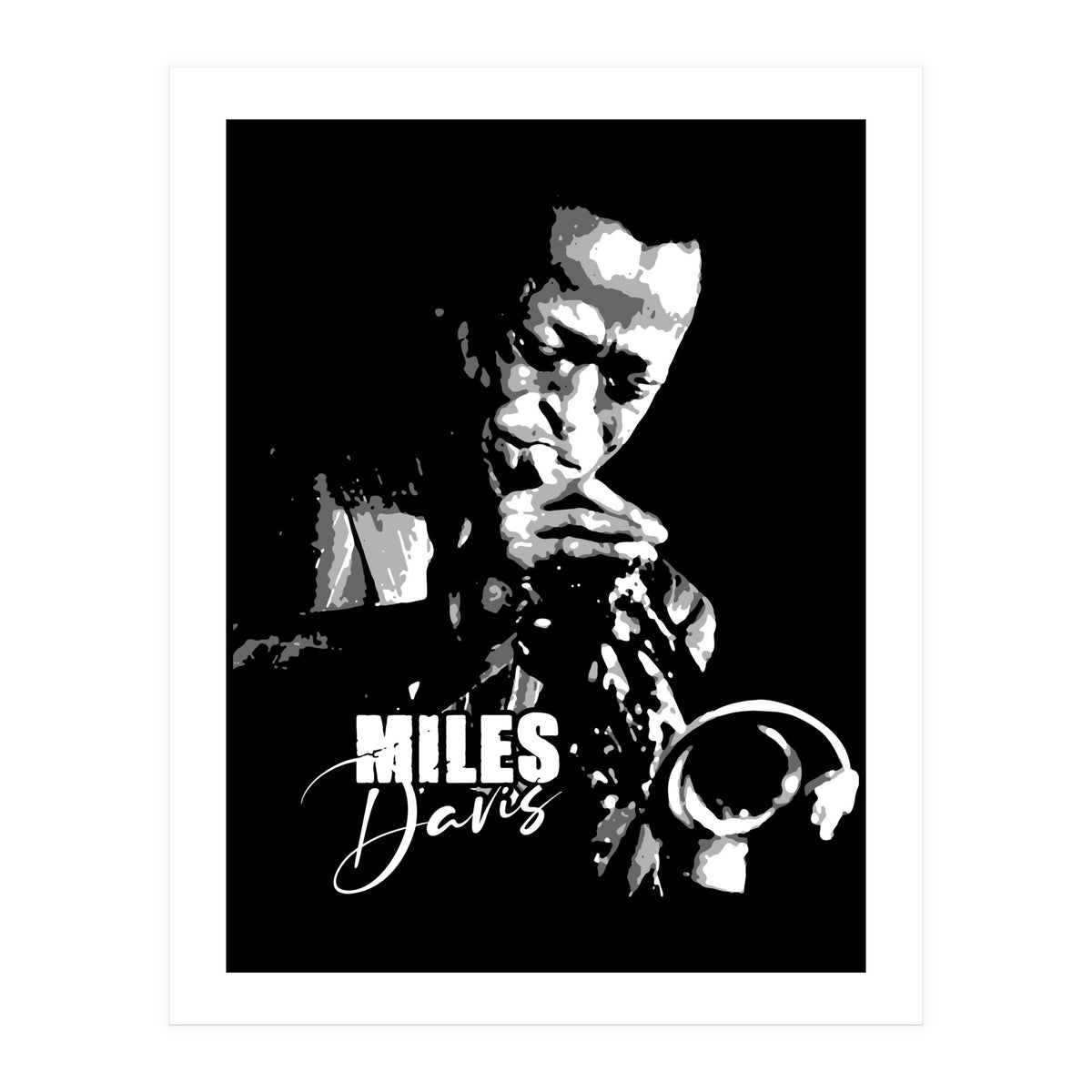 Miles Davis American Jazz Trumpeter in Grayscale (Print Only)