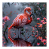 Elegant Flamingo Standing In Water Reflection (Print Only) thumbnail