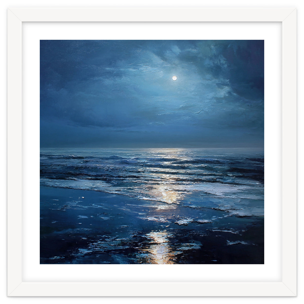 Midnight Blue Moonlit Seascape